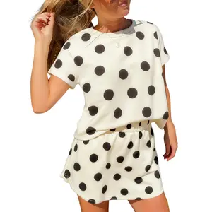 Polka Dot Short Sleeve Top Casual Skort 2pcs Outfit