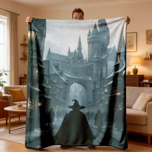 Hogwarts Castle Winter Snow Magic Flannel Blanket, Soft Lightweight Warm, Bedroom Holiday Decor, All Seasons, Bed Sofa Office Camping Travel