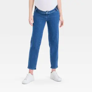 Low-Rise Under The Belly 80's Slim Straight Denim Maternity Pants - Isabel Maternity by Ingrid & Isabel