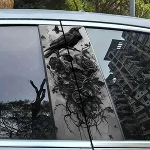 2pc Crow Skull Vinyl Stickers, Car B-Pillar Protection Decals, Easy Peel & Stick, Sunproof Waterproof Scratch-Resistant, All Car Models, Universal Car Sticker