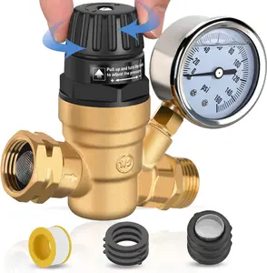 Nilight RV Water Pressure Regulator for RV Camper, Adjustable Handle Water Hose Pressure Regulator with Oil Filled Gauge and Inlet Screen Filter Brass Lead-free Reducer Valve for Camper Travel Trailer