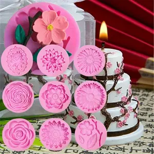 [DIY Hand Tools Kits] 9 Pcs Flowers Fondant Molds,Silicone Molds for Cupcake Dessert Chocolate Jelly Cookie Decor,Jewelry,Pastry,Chocolate,Handmade Soap Mould Candy Making