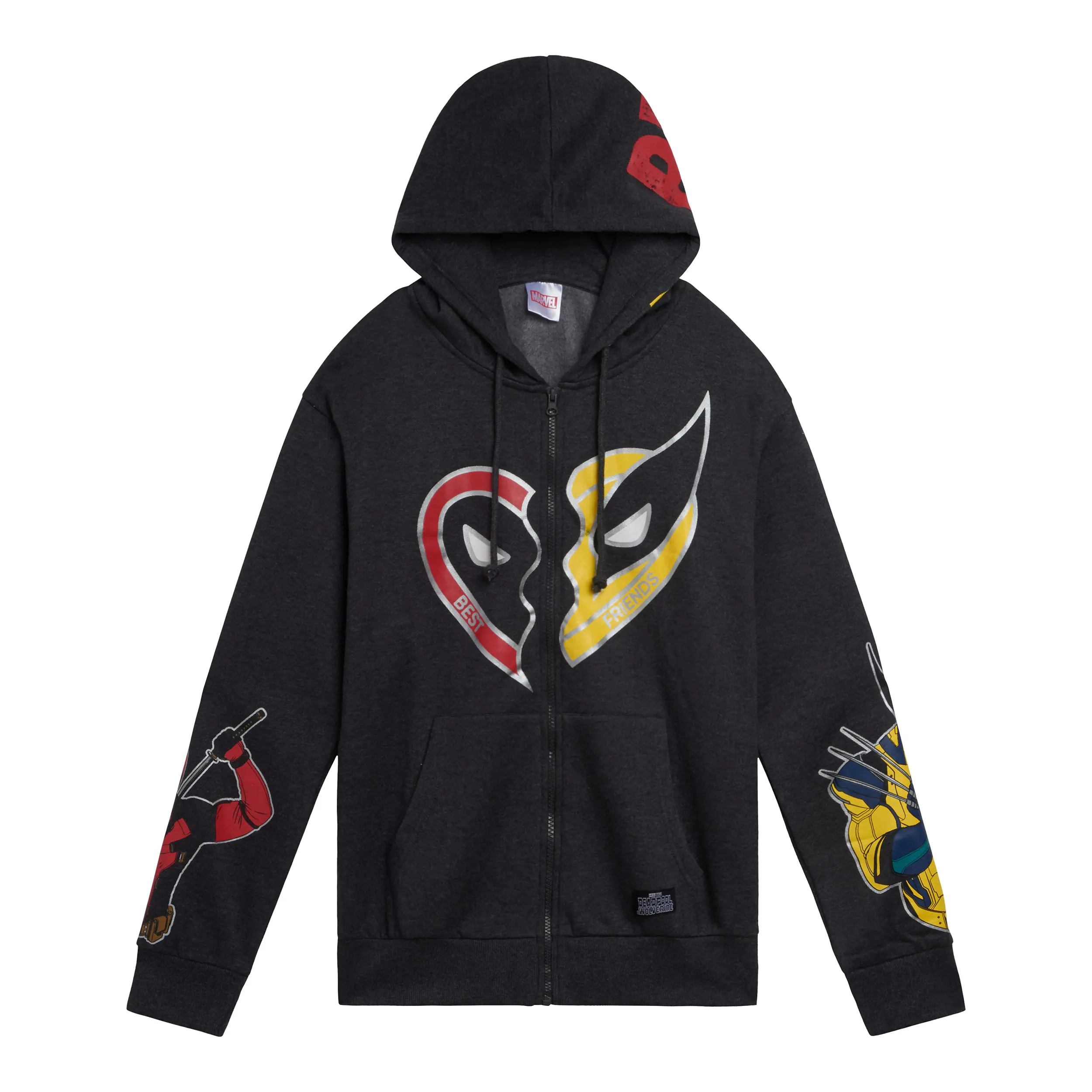 Marvel Deadpool Fleece Sweatshirts, Unisex Graphic Zip-Up Hoodie, Long Sleeve Jersey Lined Tops for Teens & Adults, Casual, Distressed