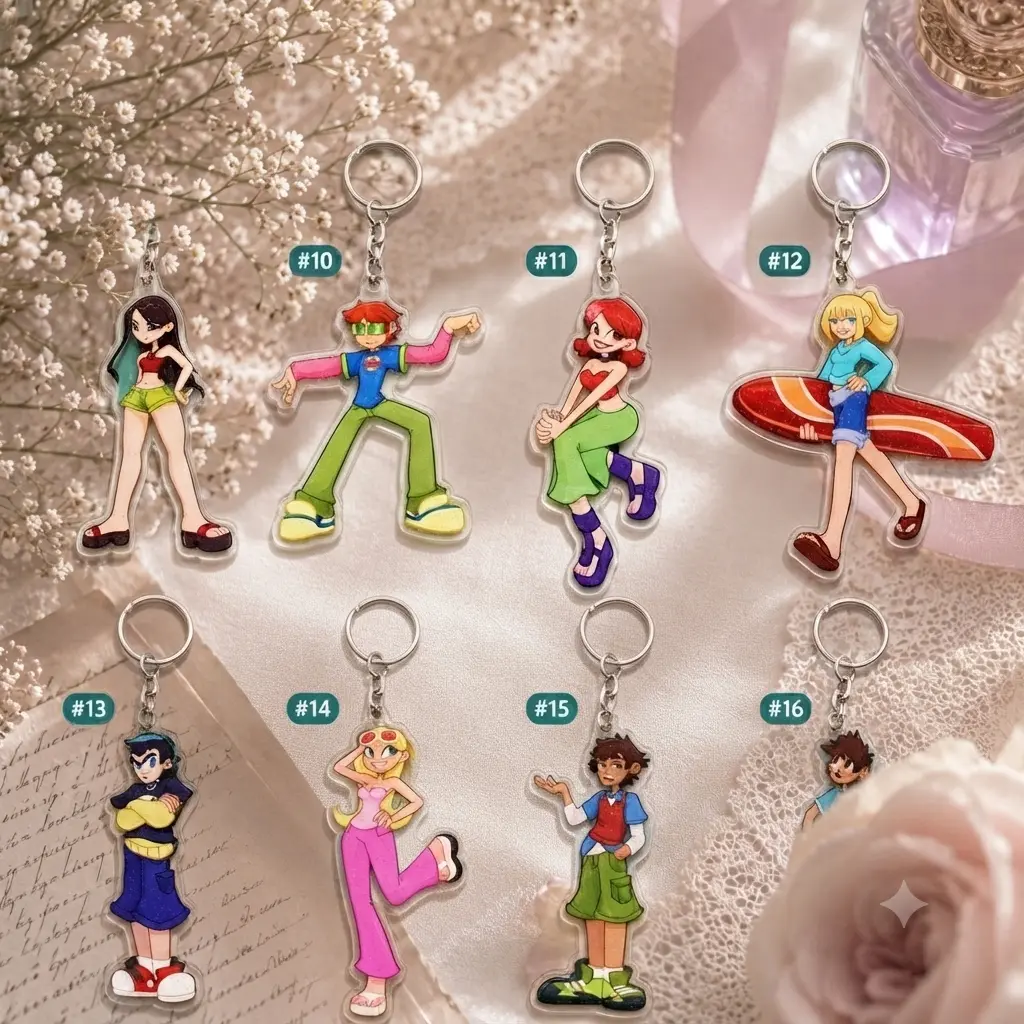Single Sided Anime Acrylic Keychain Cute Cartoon Character Pendant Clear Bag Charm Aesthetic Accessories
