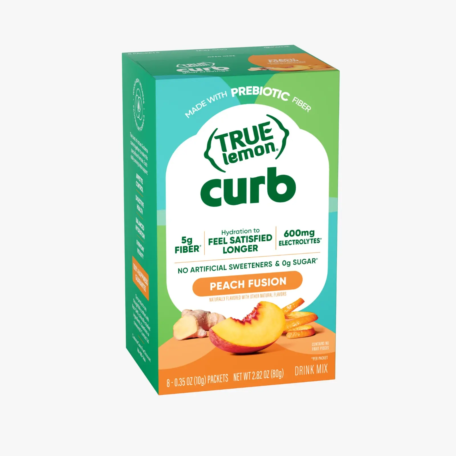 True Lemon Curb Peach Fusion | Prebiotic Fiber + Electrolyte Drink Mix with Green Tea