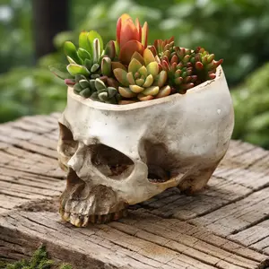 Modern Gothic Vintage Skull Planter, Resin Material Faux Old Decorative Vase Pot, Suitable for Succulents Cacti Plants Home Garden Balcony Decoration