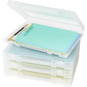 Large Paper Storage Box, 4 Pack Plastic Scrapbook Paper Storage Organizer with Handle for A4, 8.5 x 11 US Letter, Portable File Document Case, Board Game Storage