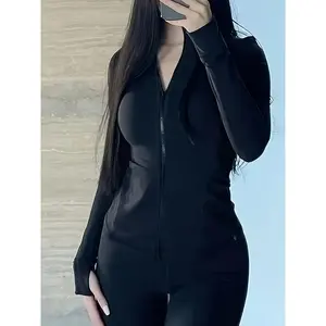 1-piece black top for training, yoga, sports, and fitness, in a pure and alluring style, sexy stand-up collar zip-up jacket for women, summer waist-cinching, stretchy, figure-flattering, versatile, and sun-protective