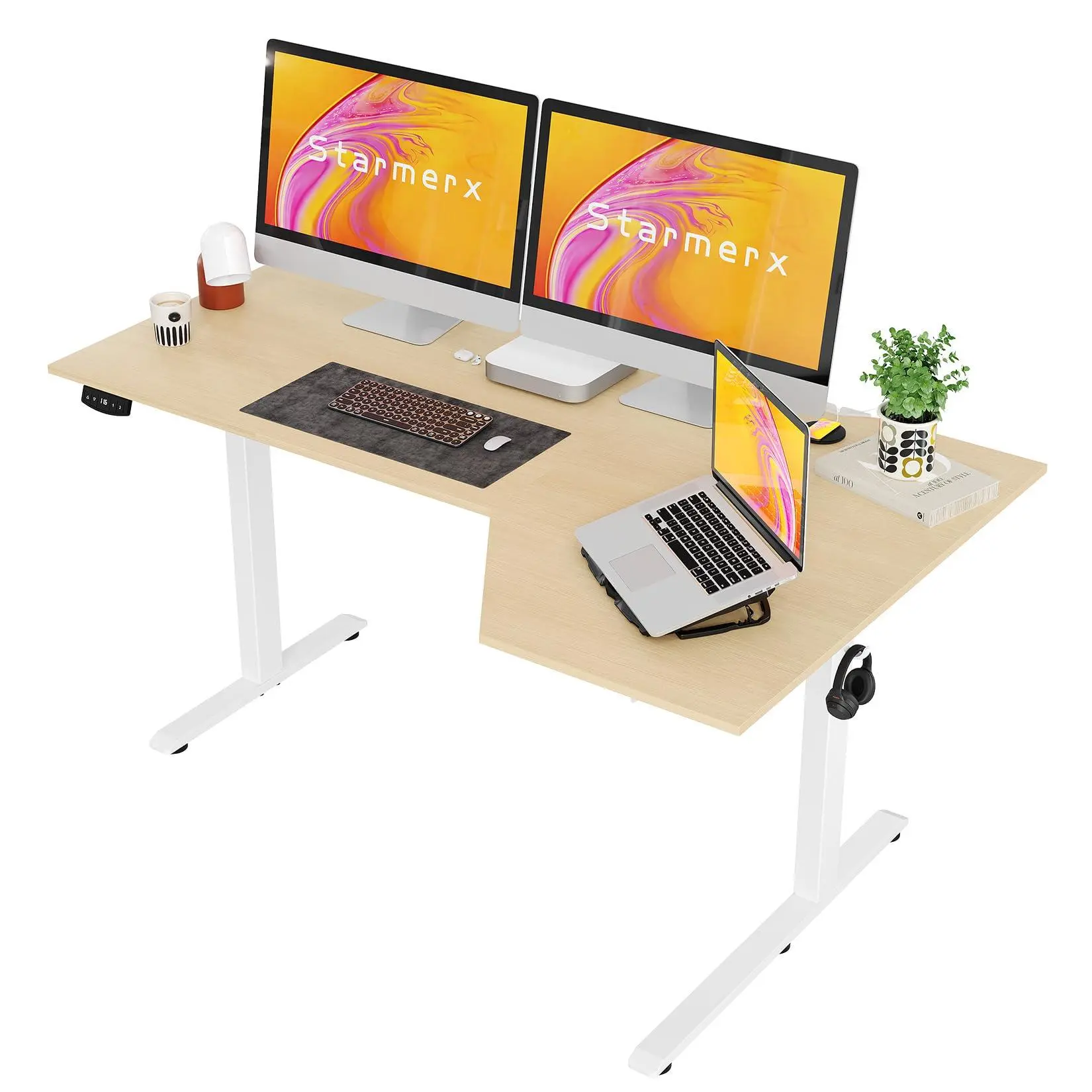 L-Shaped Electric Standing Desk – Height-Adjustable 59 x 35 Inch Ergonomic Perch Stand Workstation – Memory Presets – Executive Writing Table for Home or Office – US Standard, 59 Inches