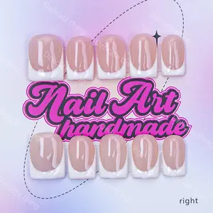 Delicatething Y2K Style Nail Set, Nail Art Diy, Handmade Nails, Handmade French Design, Includes Jelly Glue, Crystal Stick, File, Perfect Gift for Women
