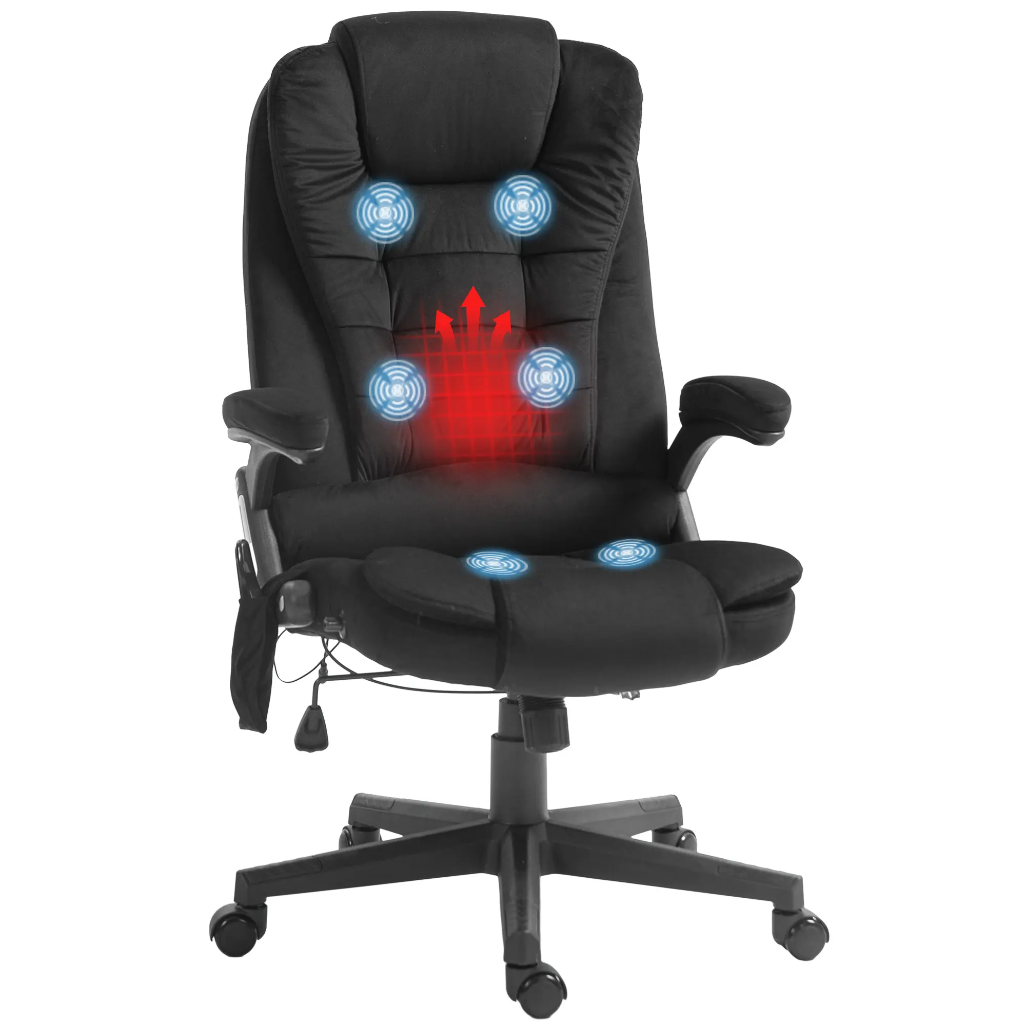 HOMCOM Executive Office Chair with 6 Points Vibration Massage and Heated Lumbar Support, Velvet High Back Computer Chair with Reclining Backrest, Tilt Function and Padded Armrests