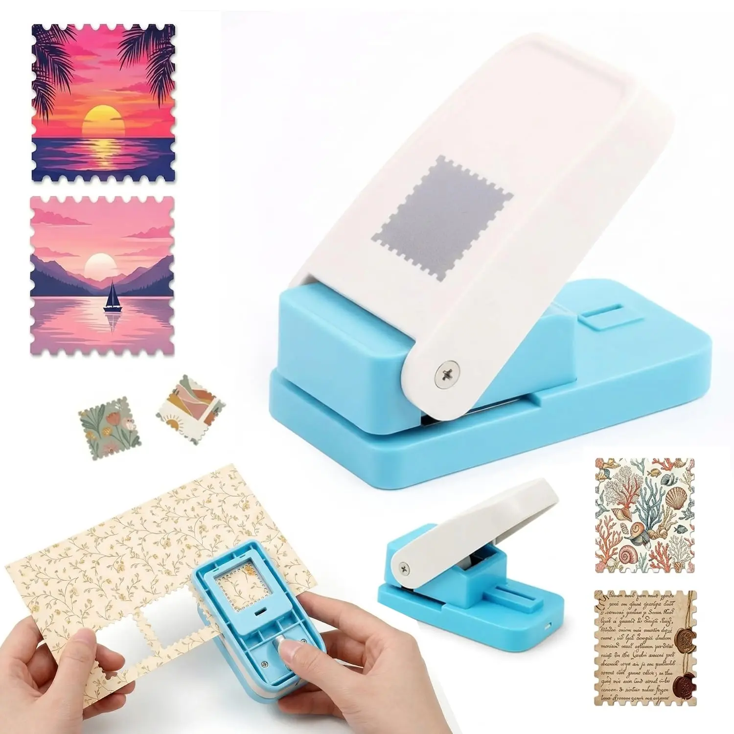 Vintage Unisex Postage Stamp Puncher - DIY Lever Press Paper Insertion Tool, Lightweight Compact Home Craft Supplies, Labor-Saving Comfortable Use, Father's Day Gift for Scrapbooking with Clean Scalloped Edge Cutouts