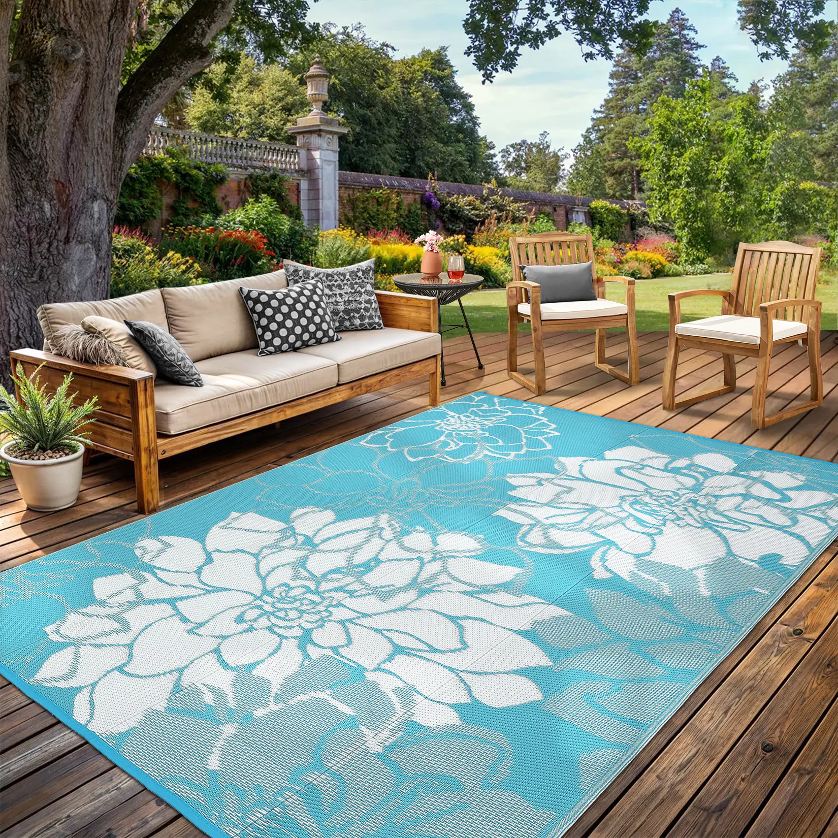 Summervibes Flash sale home items Weatherproof Outdoor Area Rug 9x12ft – Black and White Patio Carpet – Washable, Reversible, UV Resistant, Easy to Clean – Ideal for Garden, Deck, Camping – USA Spec