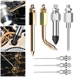 7Pcs Grease Gun Accessory Kit - Grease Needle Nozzle, Needle Dispenser, Rubber Tip Joint Nipple Straight Nozzle, Needle Elbow Fitting Adapter Coupler for Small and Confined Spaces