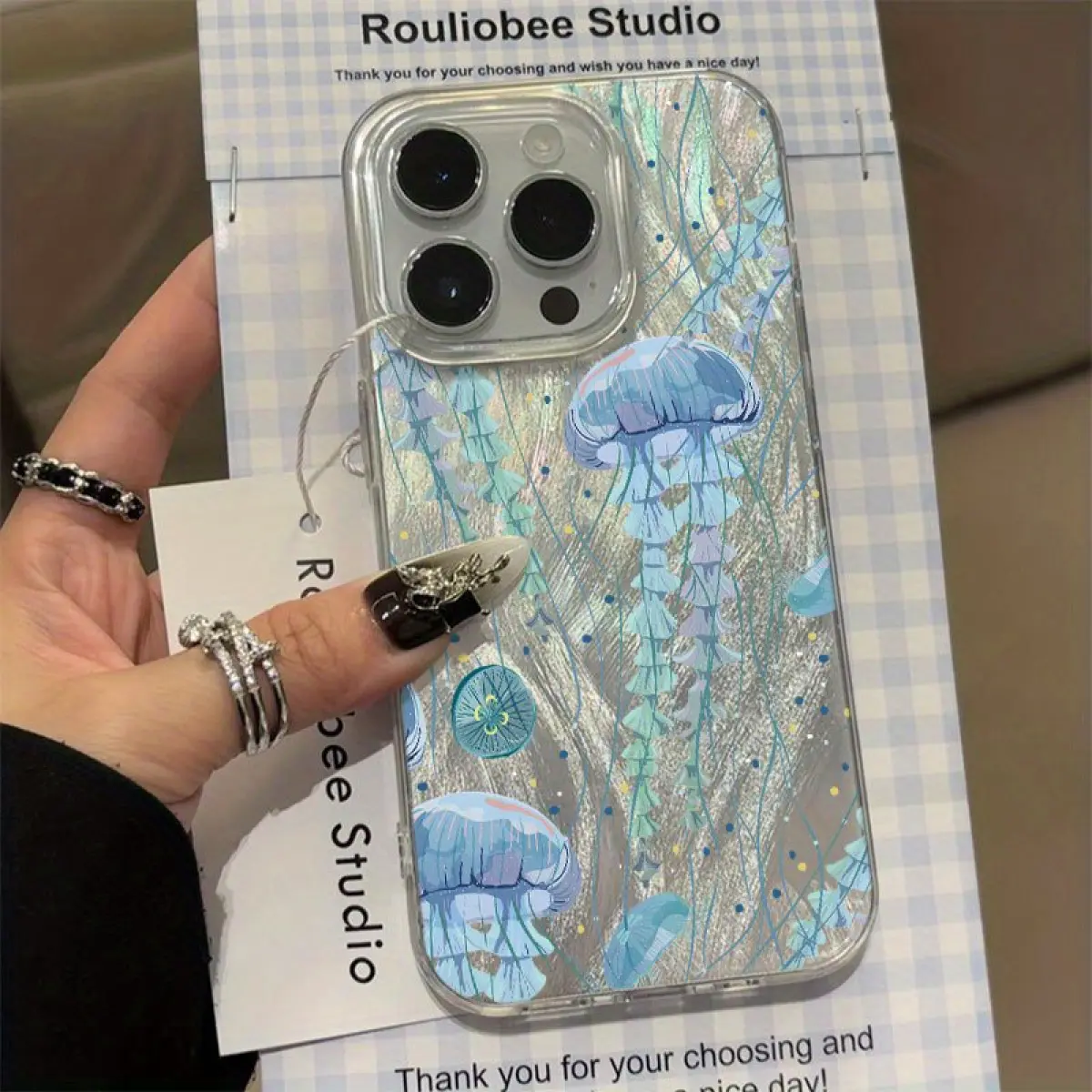 Jellyfish Ocean Phone Case for iPhone 17/16/15/14/13/12/11 Pro Max/Pro/Plus/Air and all series- Crystal Clear TPU+PET Hybrid, Shockproof Protection with Floating Tentacles & Bubble Accents Protective