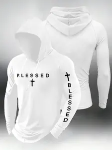 Men’s "Blessed" Cross Print Slim‑Fit Hoodies, Religious Faith‑Based Long Sleeve Athletic Hooded Tops, Urban Gym Streetwear Outfits#BlessedCrossHoodie #FaithBasedStreetwear #SlimFitAthleticHoodie #ReligiousGymWear #TikTokFashion