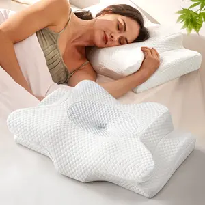 Emircey Memory Foam Neck Pillow, Soft Comfortable Contour Sleep Pillow, Odorless Pillow/Breathable Cases, Bed Pillow, New Year Gifts for Him or Her