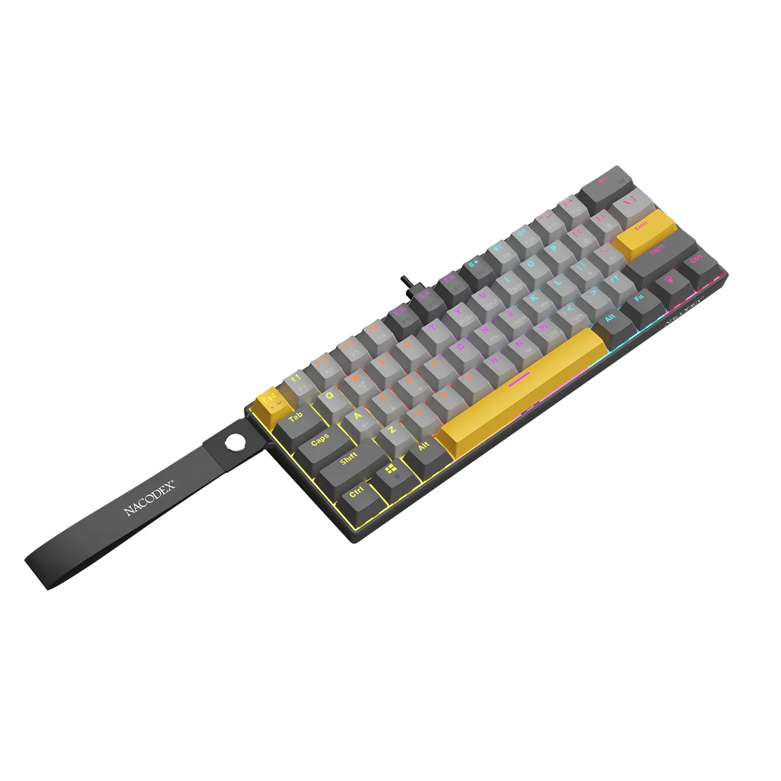 AJAZZ NK61 Mini Wired Gaming Mechanical Keyboard, RGB Lighting Keyboard with Red Switch, 61 Keys Ergonomic Computer Keyboard, Plug and Play, Compatible With Multiple Systems, Suitable for Gaming and Office