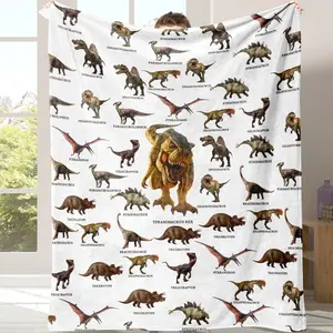 Dinosaur Print Cozy Blanket, Soft Comfortable Warm Napping Throw, Home Office Travel Decorative Gift, Casual Animal Pattern, Animal Motifs, Gift Ready