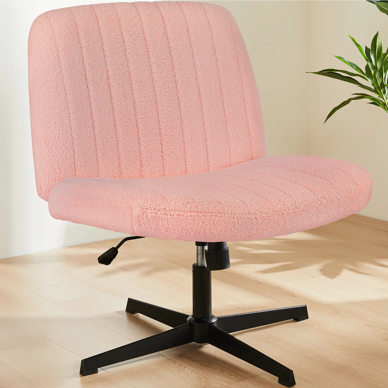 Modern Criss Cross Armless Ergonomic Chair - Wide Swivel Seat, Adjustable Height, No Wheels, Cross Legged Design, Home Office Desk Use, Ideal Christmas Gift