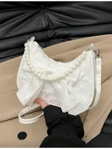 Fashion Pearl Chain Decor Handbag Crossbody Bag Minimalist Practical Multi-functional Elegant Pearl Bag Chic Crossbody Purse