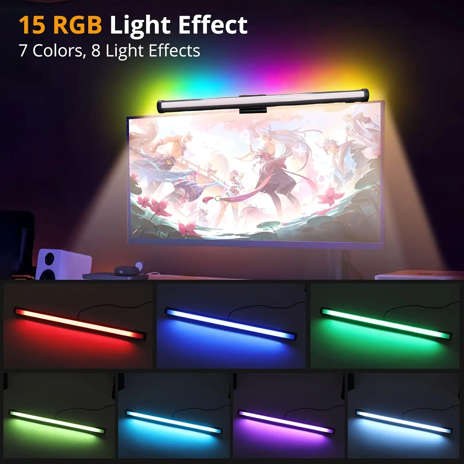 LED Monitor Light Bar - 40cm Wired Stainless Steel & Plastic USB Desk Lamp, Adjustable RGB Lighting, 3 Color Temperature Settings, Flicker-Free Eye Protection, for Home Office Use