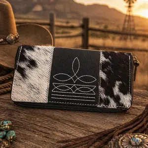 Cowhide & Leather Western Wristlet Wallet