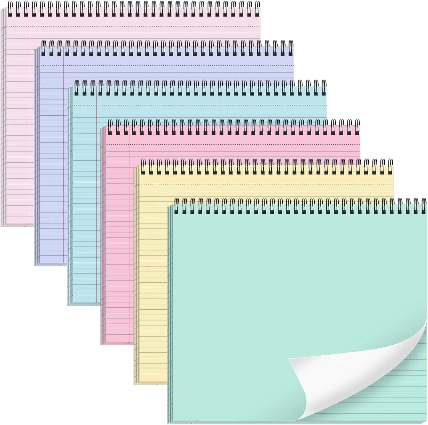 6 Packs 9.5" x 11" Landscape Note Pads College Ruled Notebooks Perforated NotePads 40 Sheets Punched Top Spiral Bound Notebooks 80GSM Lined Notepads for School,Office,Home