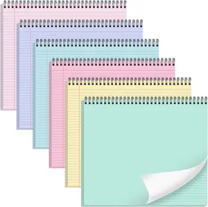 6 Packs 9.5" x 11" Landscape Note Pads College Ruled Notebooks Perforated NotePads 40 Sheets Punched Top Spiral Bound Notebooks 80GSM Lined Notepads for School,Office,Home