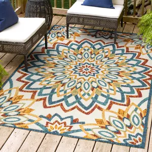 JONATHAN Y Flora Abstract Bold Mandala High-Low Indoor/Outdoor Area Rug; for Living Room, Kitchen, Bedroom, Dining Room, Patio, Porch, Backyard