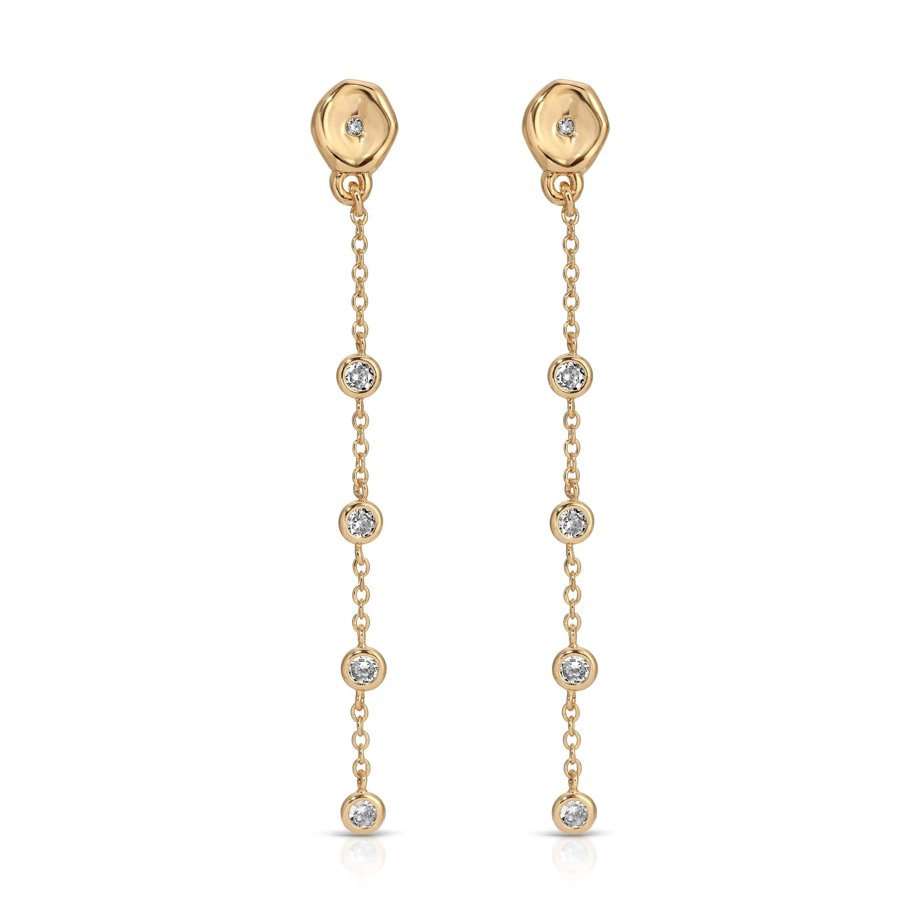 Dainty Dream Drop Earrings – 18K Gold Plated Linear Dangle Earrings with Cubic Zirconia | Elegant Statement Earrings for Women