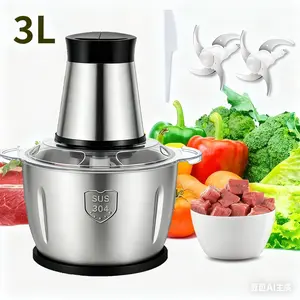 Electric Meat Grinder, Food Processor 3L Stainless SteelMeat Blender Food Chopper for Meat, Vegetables, FruitsNuts and Baby Food with 2 blades, 12 Cups