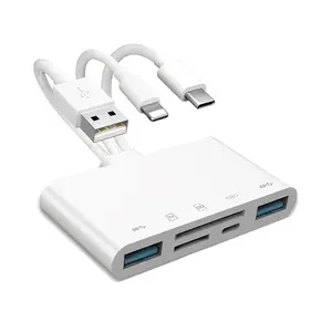 TF SD Card Reader, Camera Memory Card Adapter, Multi-Function USB OTG Converter, USB C Input, High-Speed Data Transfer with Wide Compatibility for Apple & Samsung Phones, Dual USB Ports