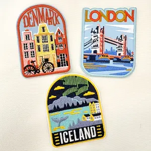 3Pcs City Logo Embroidered Patches, Tour Memorabilia Cap Appliques #Summervibes- Paris, Denmark, Iceland Designs, Fine Embroidery, Adhesive Backing for Ironing/Sewing, Suitable for Backpacks, Hats, Clothing