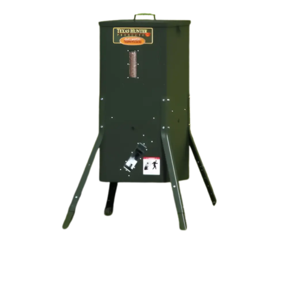 Texas Hunter Products Fish Feeder - 70-Pound Fish Feed Capacity (125lb corn), Adjustable Legs, Digital Timer, 12-Volt Battery, Patented Air Blower System, Durable Galvanized Steel Hopper