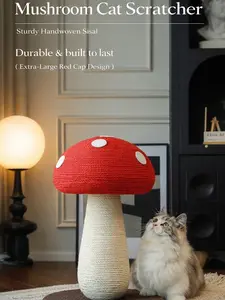 Cute Mushroom Sisal Cat Scratch Post Tower Durable & Natural, for Pets Enrichment, Entertainment, & Play Time |Easy Assembly