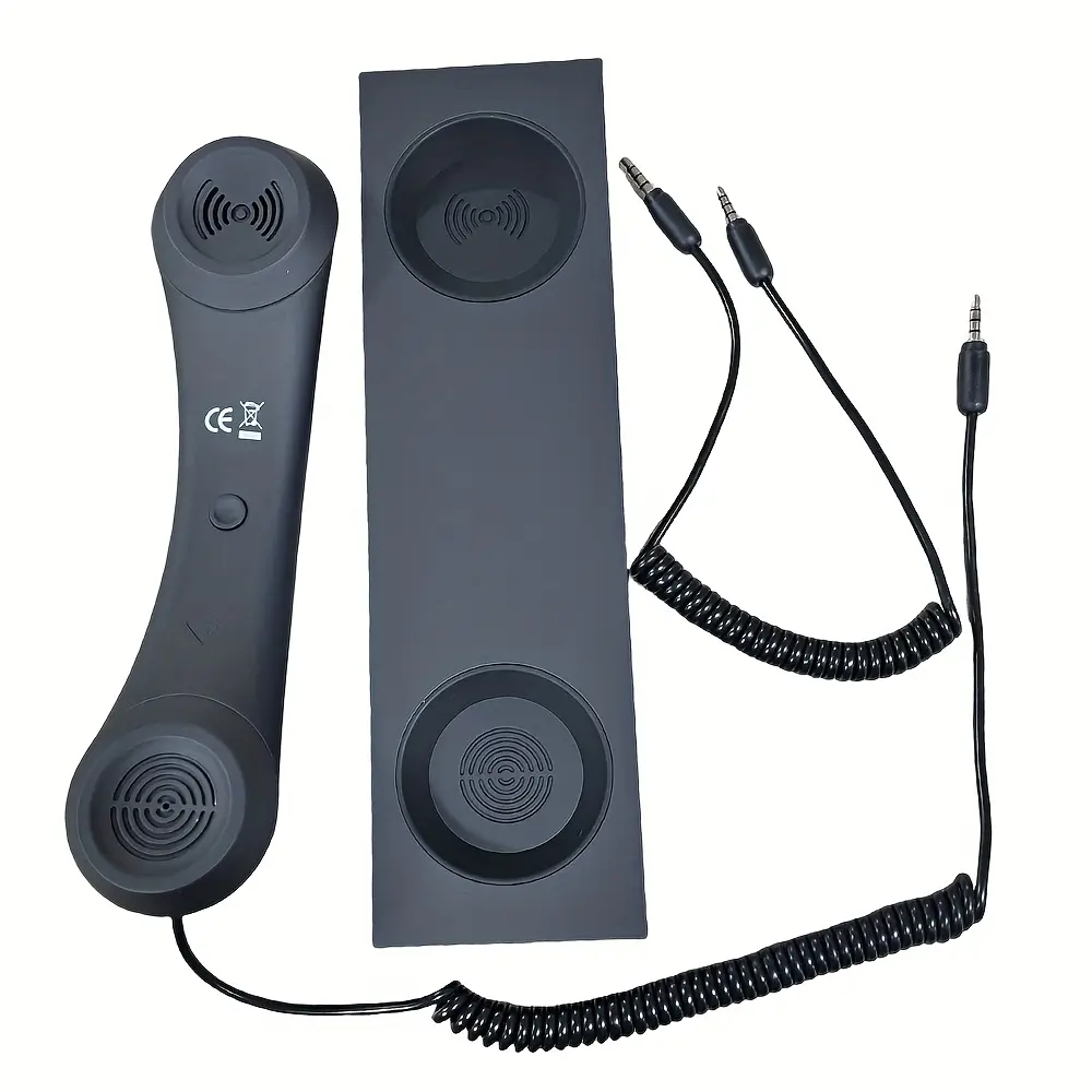 Retro Plastic Telephone Handset with Base, 3.5mm Jack, Audio Handheld Receiver, Cell Phone Mic, Speaker, No Battery/Electronic Components/Motherboard, for Mobile Phones & Tablets Protection Headset