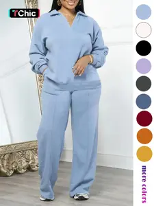 Women's Solid Long Sleeve Sweatshirt & Drawstring Waist Pants Set, Casual Fashion Cozy Two-piece Outfits for Daily Outdoor Wear, Women's Clothes for All Seasons