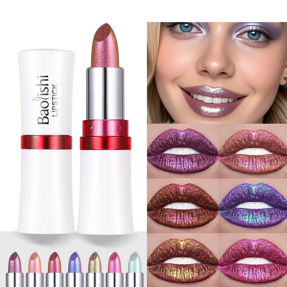 Chameleon Shiny Lipstick, Lip Products Makeup, Highly Pigmented Metallic Lipstick Shiny Gradient Color Long-lasting Makeup Sparkle For All Day For Music Festival