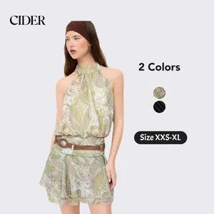 Cider Chiffon Paisley Halter Neckline Shirred Layered Mini Dress SwimWeek SummerWins