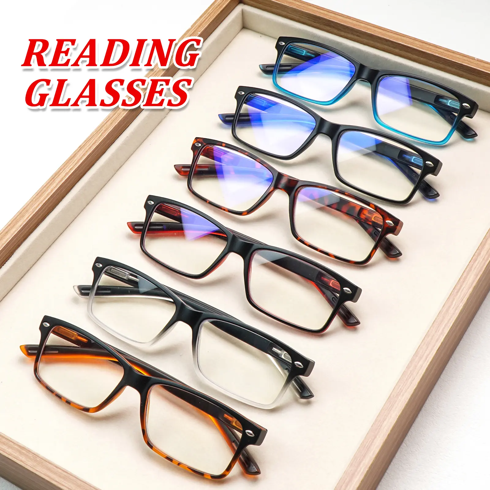 6-Pack Blue Light Blocking Reading Glasses, Durable Rectangular Frames with Spring Hinges, Mix Color Computer Readers for Men and Women