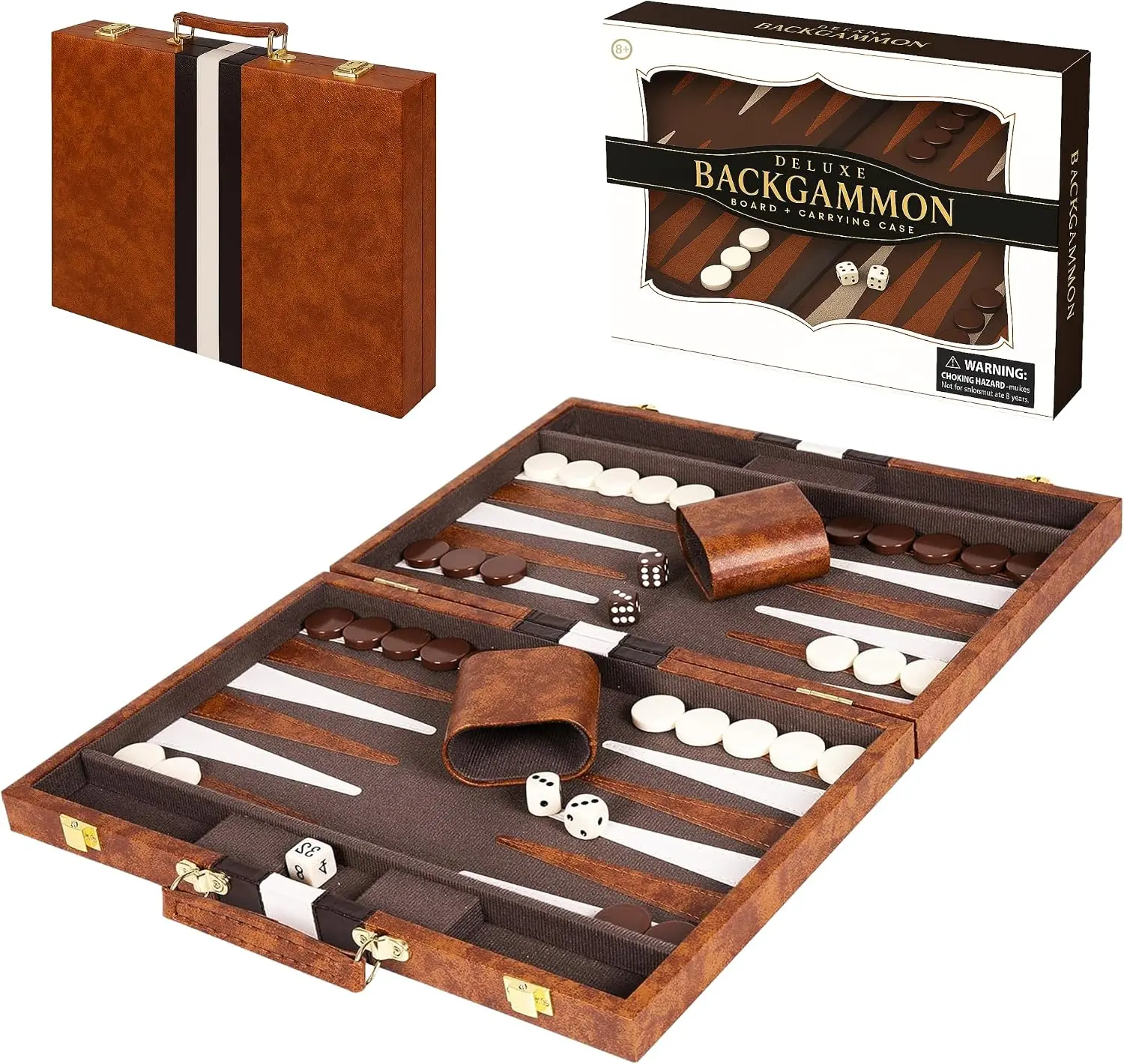 Premium Backgammon 15 Inches Medium Brown - Backgammon Sets for Adults and Kids - Leatherette Back Gammon Board Game Set - Travel Backgammon Set Board Encased with Accessories All Ages Collection Classic Christmas Tiles Halloween Chinese Mahjong  Handbag