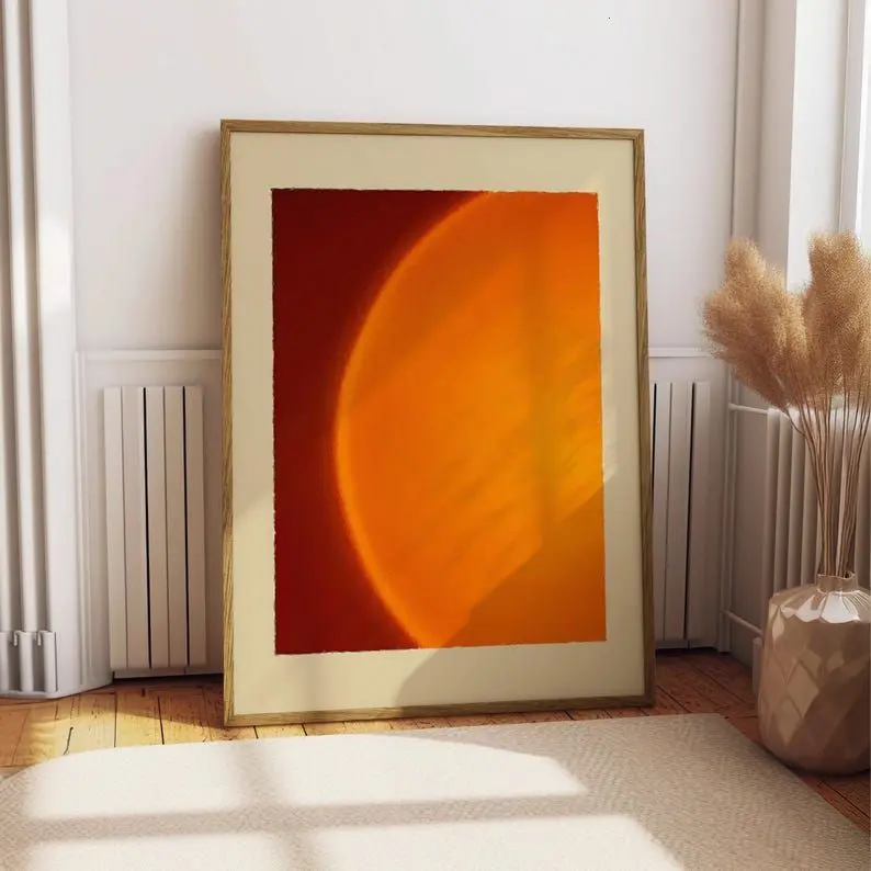 Retro Sun Print, Psychedelic Aura Wall Art, Warm Gradient Solar Poster, 70s Inspired Abstract Home Decor1