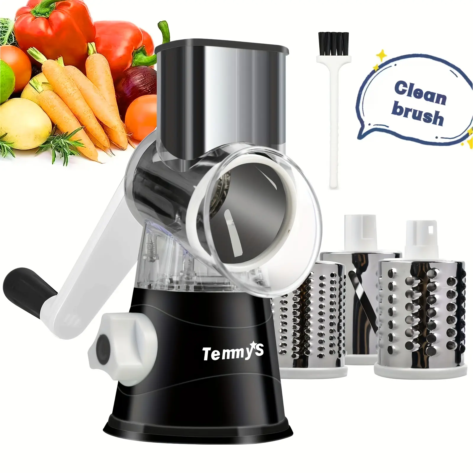 2025 HOT 3-Blade Kitchen Mandoline - Rotary Cheese Grater and Vegetable Slicer, Easy-to-Clean for Fruits, Potatoes, Carrots, Nuts