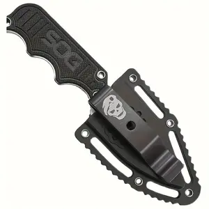 1pc Tactical Fixed Blade Knife with Scalloped Edge, 5Cr13 Steel, FRN Handle, Fiber Sheath, 360-Degree Rotating Stainless Steel Belt Clip - Ideal for Rescue, Exploration, Camping Emergency