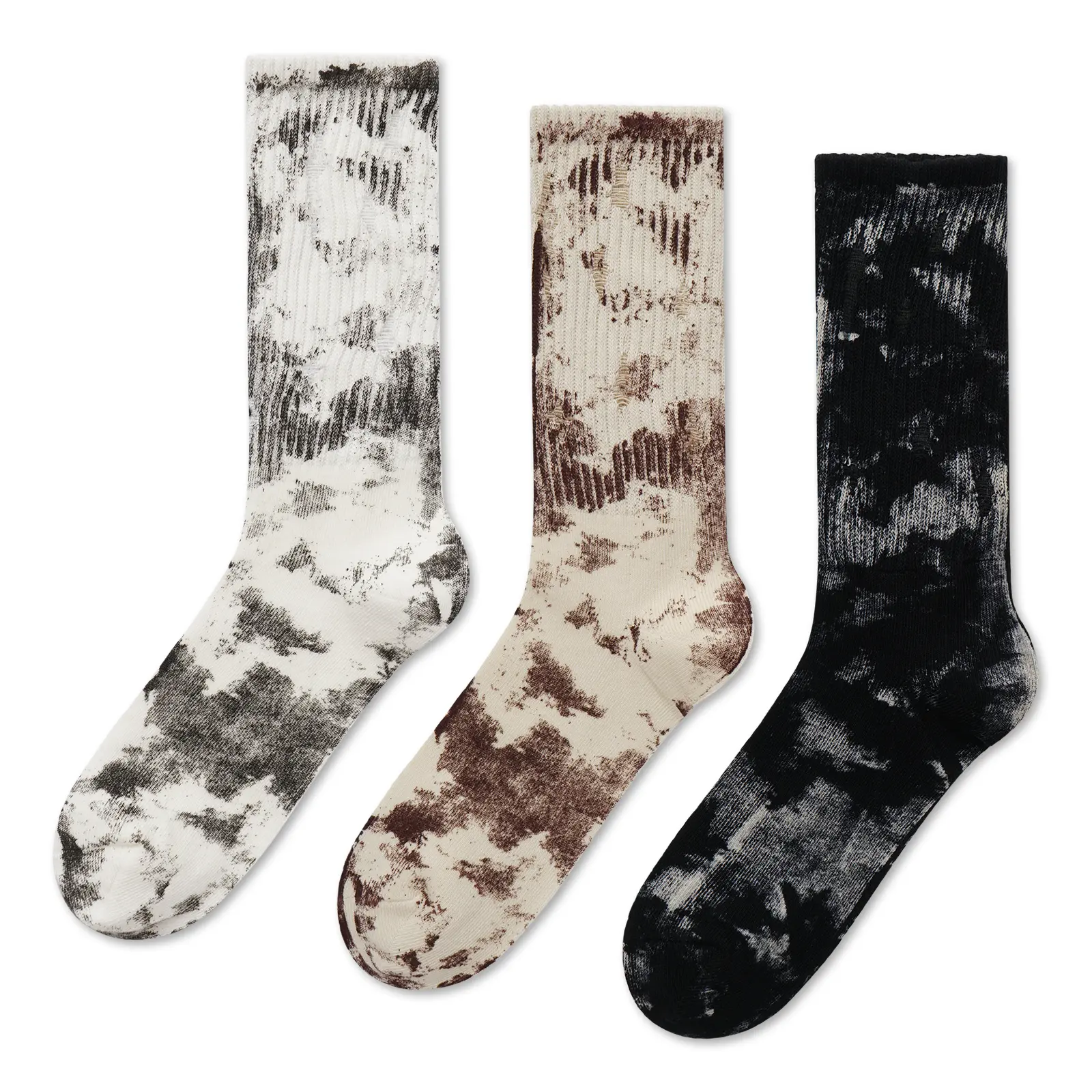 Gaoso 3 Pairs Tie Dye Crew Socks for Women Funky Vintage Retro Patterned Calf Socks
