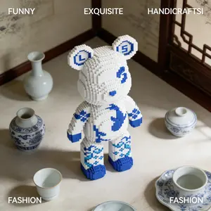 1642pcs Blue-And- Porcelain Bear Series Building Blocks, Building Block Model, Creative Assembly Toys, Handmade DIY Decorations, Home Living Room Decoration