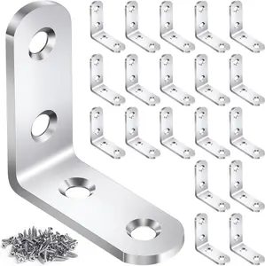 20PCS L Bracket Corner Brace Sets, Stainless Steel L Brackets for Wood Shelves, 90 Degree Right Angle Bracket with 80 Screws, Metal Corner Brackets for Furniture Cabinet Drawer Chair (1.57x1.57 in)