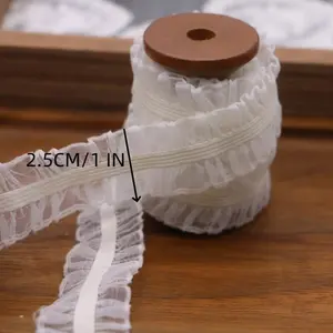5 Yards Elastic Lace Trim, 1 Inch Ruffled Sheer Lace Edge, Fabric Ribbon For DIY Craft, Sewing, Wedding Decor, Clothing Accessories, White/black