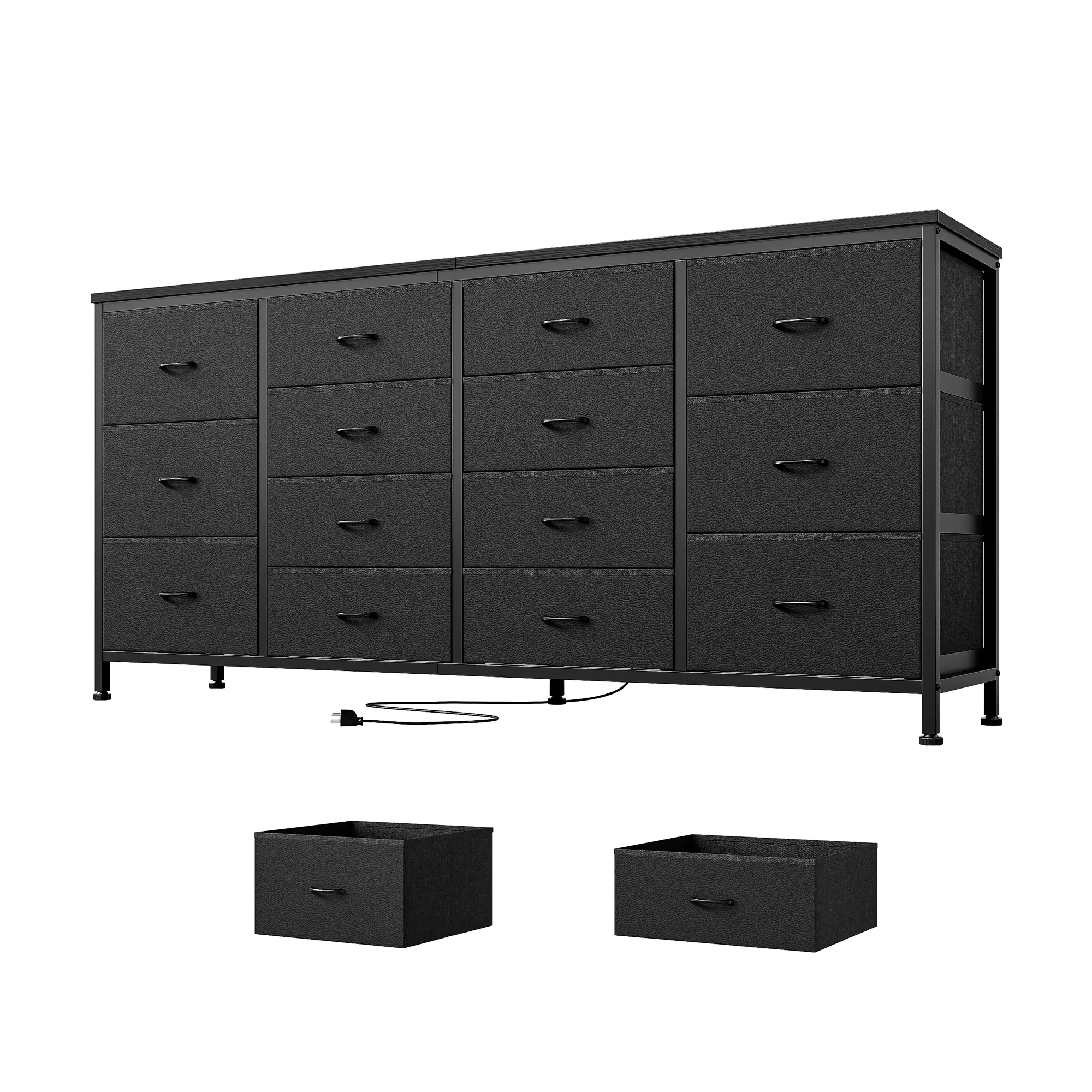 Contemporary 63-Inch Rectangular Wooden TV Console - 14-Drawer Dresser for Bedroom, TV Stand Sideboard with Power Outlet, Storage Cabinet Entertainment Center Fits 65-75-Inch Screens for Living Room